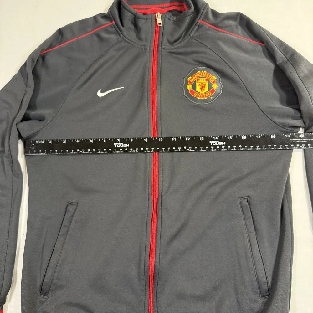 Nike Small Manchester United Jacket VTG Embroidered Swoosh Full Zip Gray Red
